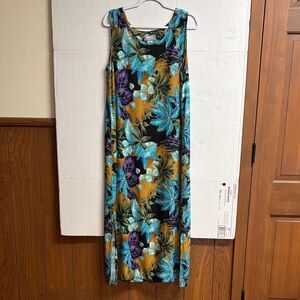 Jane Ashley Tropical Floral Maxi Dress - Blue, Purple, Gold Size Large